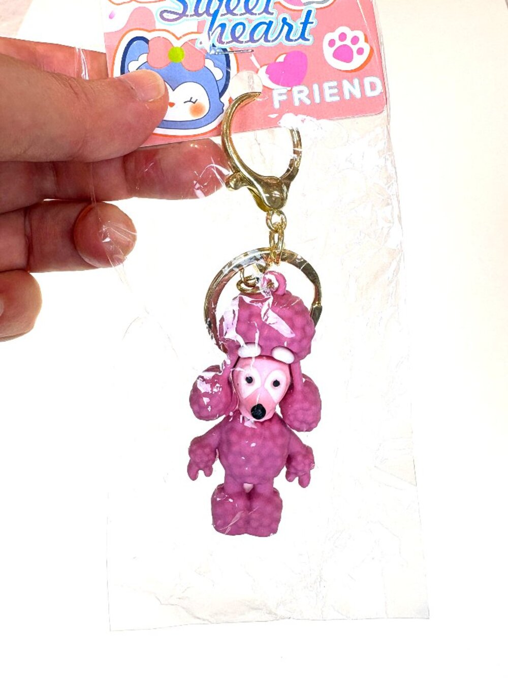 Cute Sweet Heart Friend cute pink poodle cartoon keychain / bag charm. New